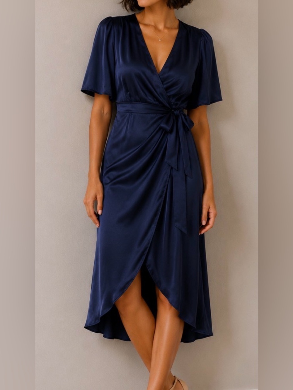 Silk Dress Margot Satin Wrap Navy Blue Party Audrey Soft Francesca’s Holiday